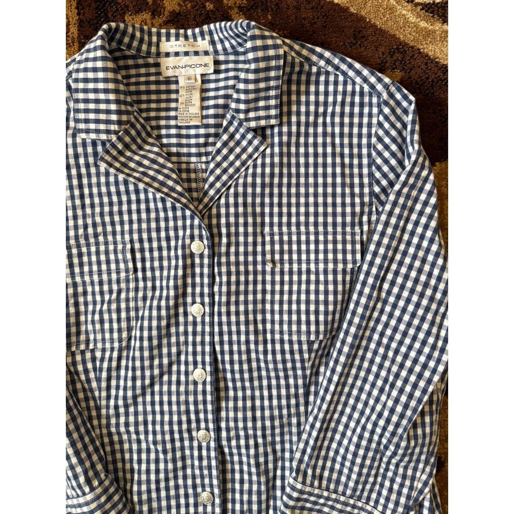 Vintage Evan-Picone Blue Gingham Snap Button Up Shirt Cottagecore Farmhouse